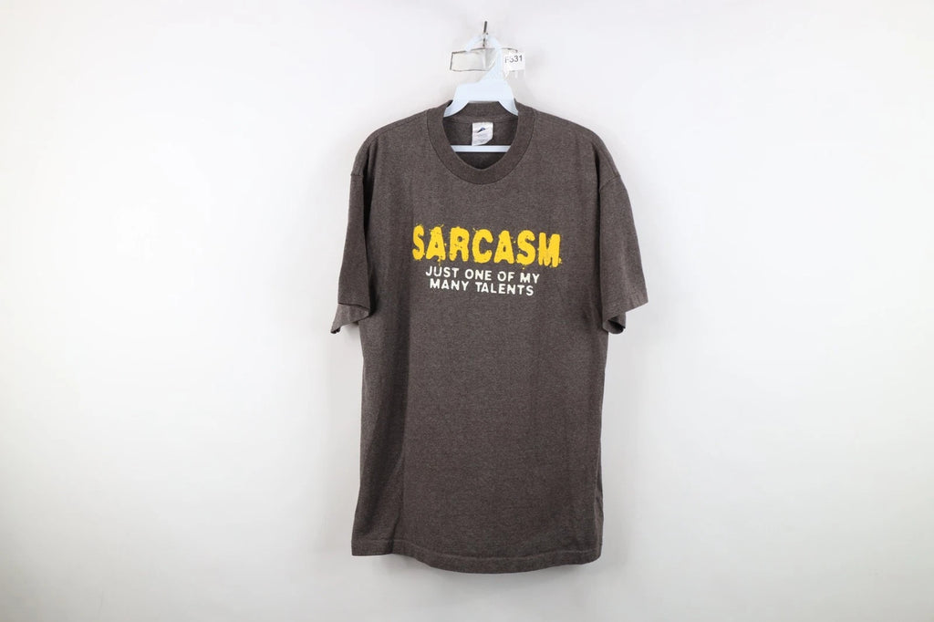 Vtg Y2K Streetwear Mens Large Spell Out Sarcasm One of My Many Talents T-Shirt
