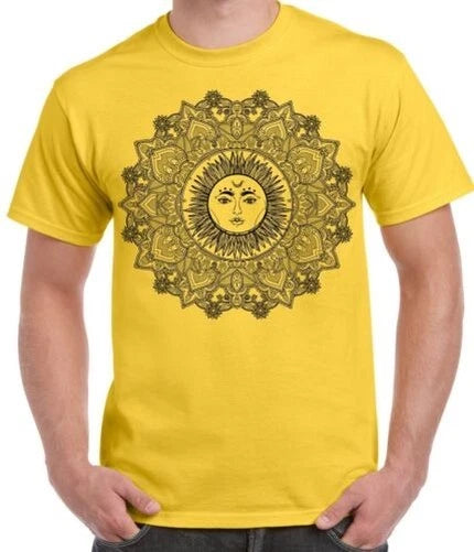 Soleil Mandala Hippie Tatouage Grand Imprimé Homme T-Shirt