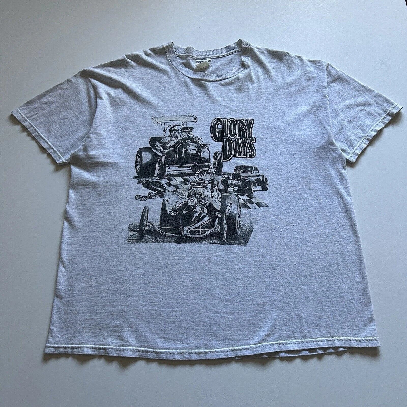 Vintage Y2K Glory Days Drag Racing Art T Shirt Jerzees Mens Size XXL Gray Rare