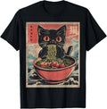 Unisex Anime Cat Ramen Japanese Funny Graphic Tees Kawaii Cat Anime Gifts T-Shir