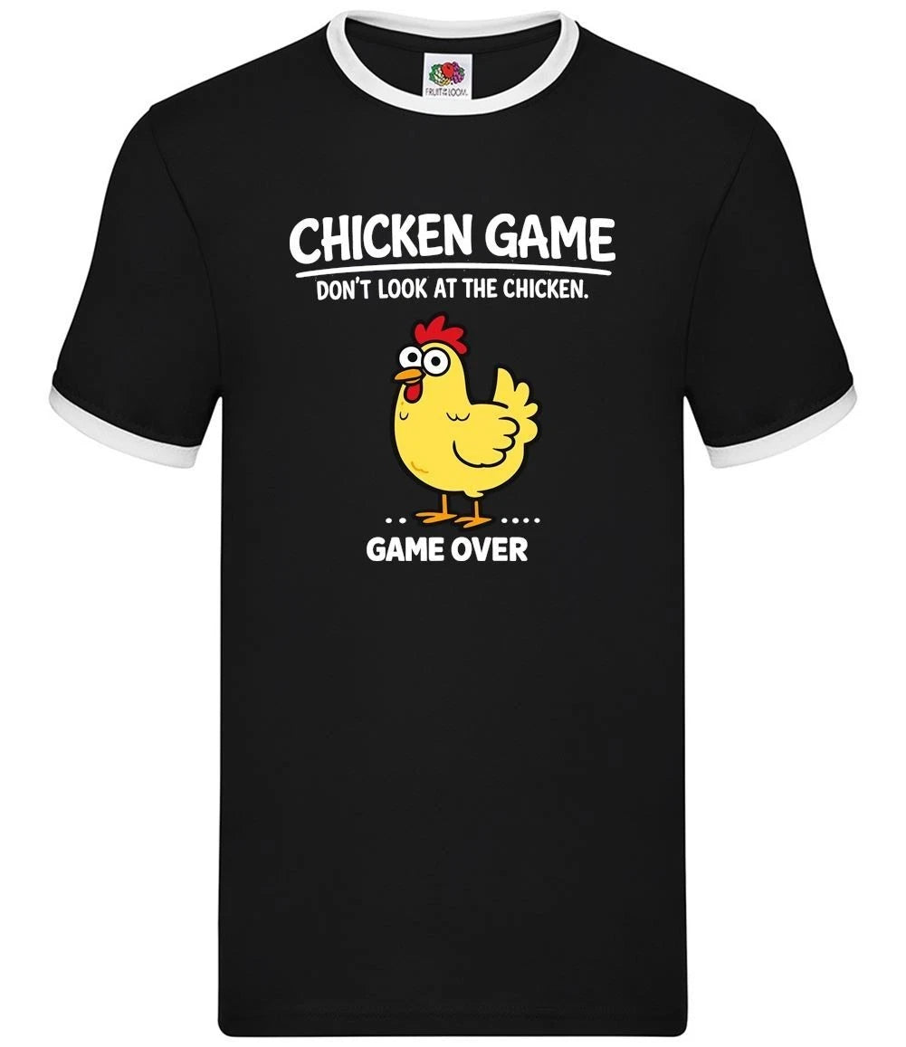 Chicken Game Over Funny Graphic - Mens Ringer - Chickens Love Meme Novelty