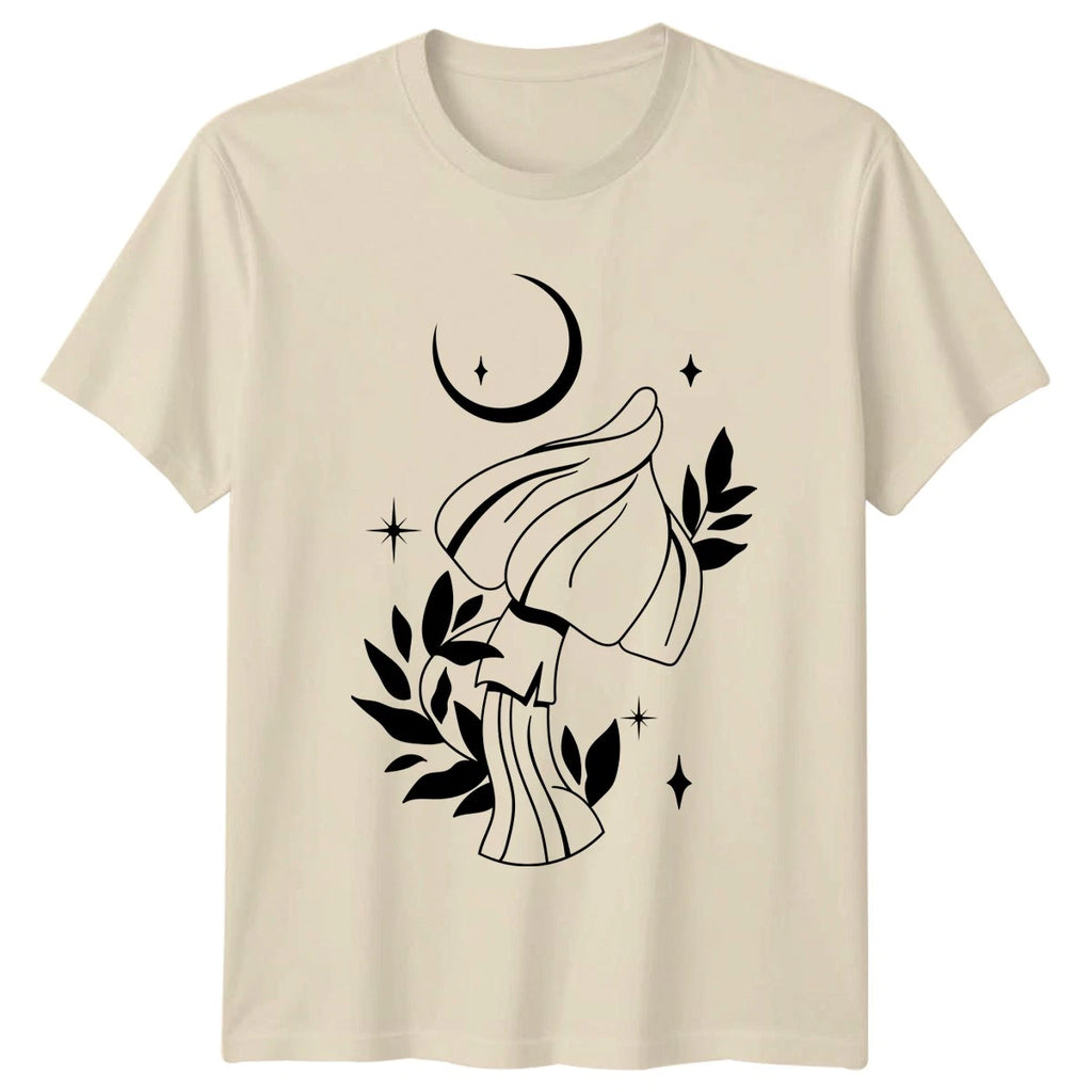Mystical Celestial Mushroom Moon Stars T-Shirt Boho Nature Spiritual