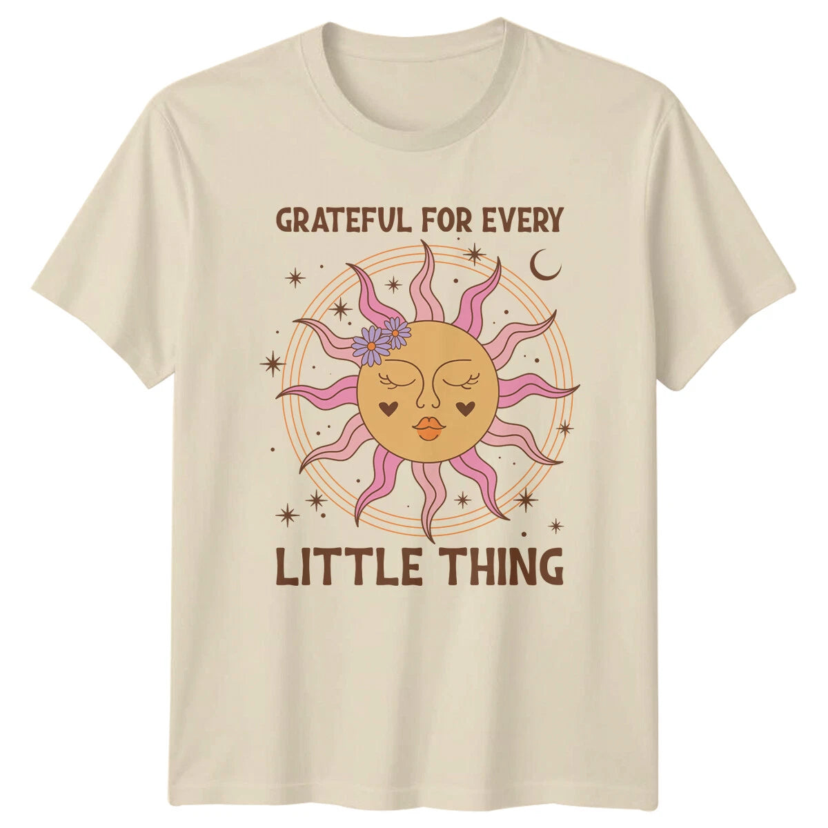 Grateful For Every Little Thing Celestial Sun Boho T-Shirt