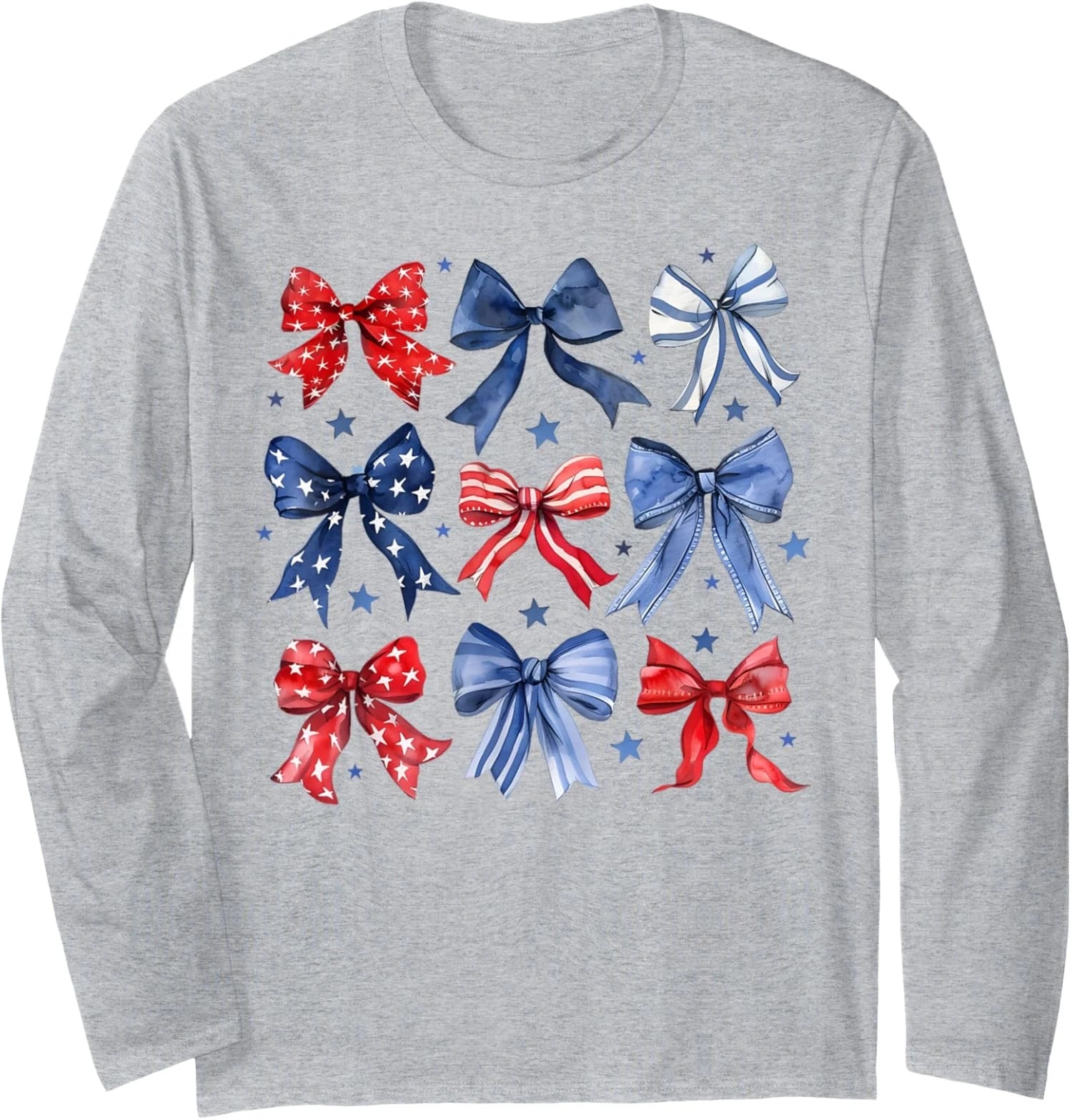 Happy 4th of July Patriotic Boho Coquette Cute Bows Long Sleeve Tshirt