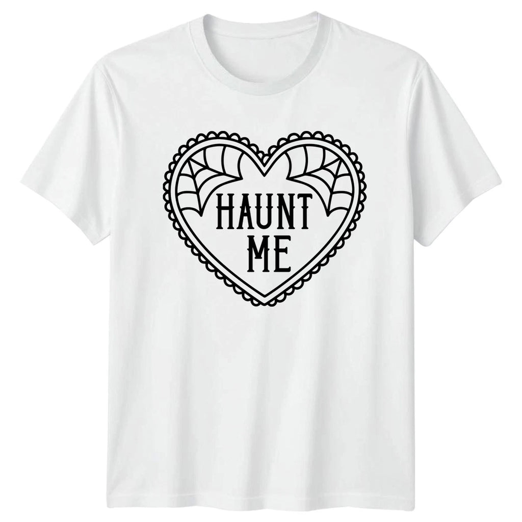 Haunt Me Halloween Heart Spider Web Mens T-Shirt Womens Tee Graphic Unisex Top