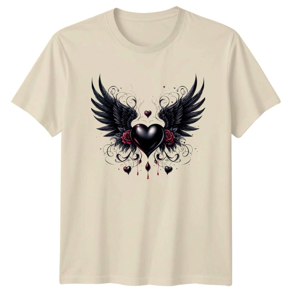 Gothic Heart Wings Mens T-Shirt Womens Tee Graphic Unisex Top