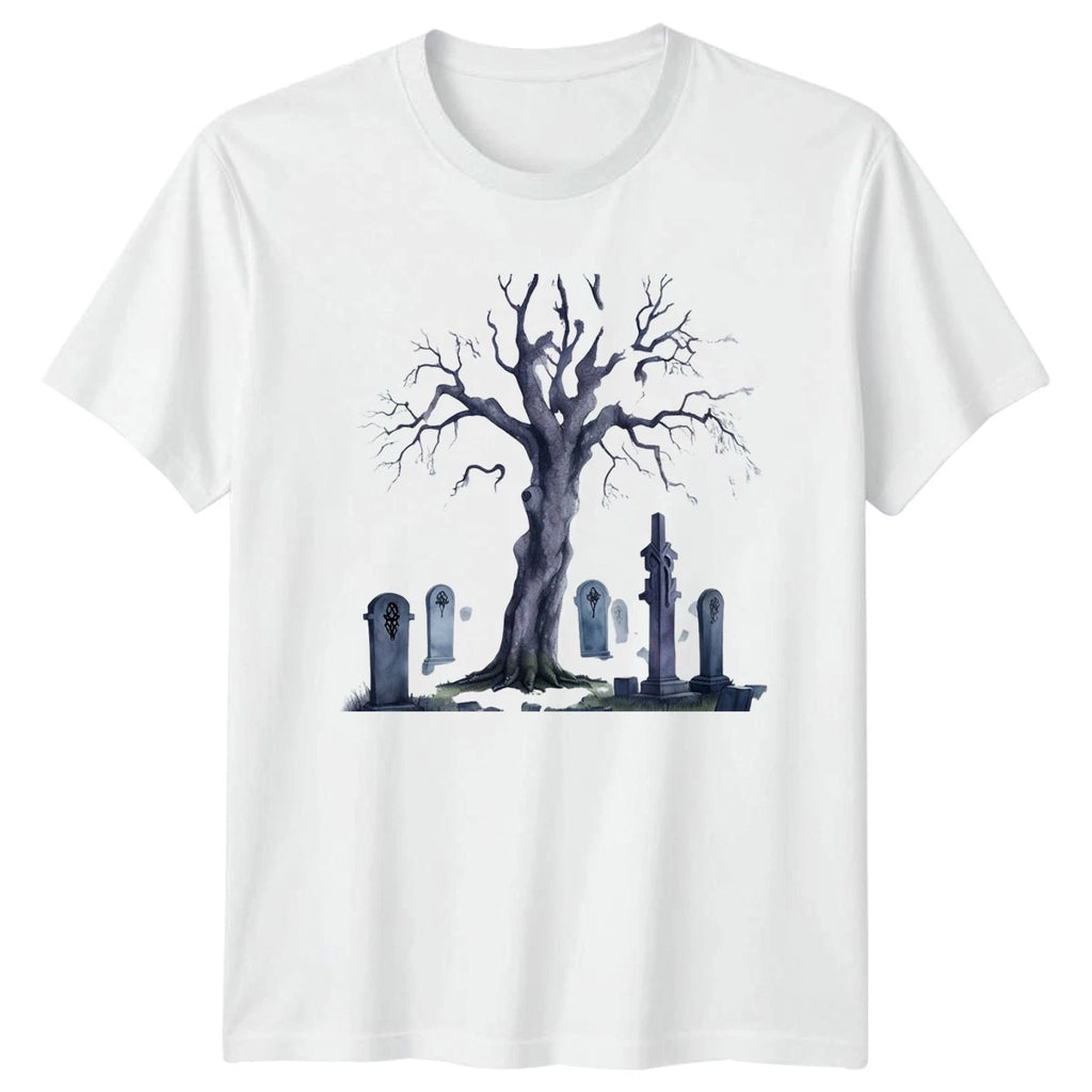 Spooky Graveyard Tree T-Shirt Halloween Gothic Horror Gift For Him And Her