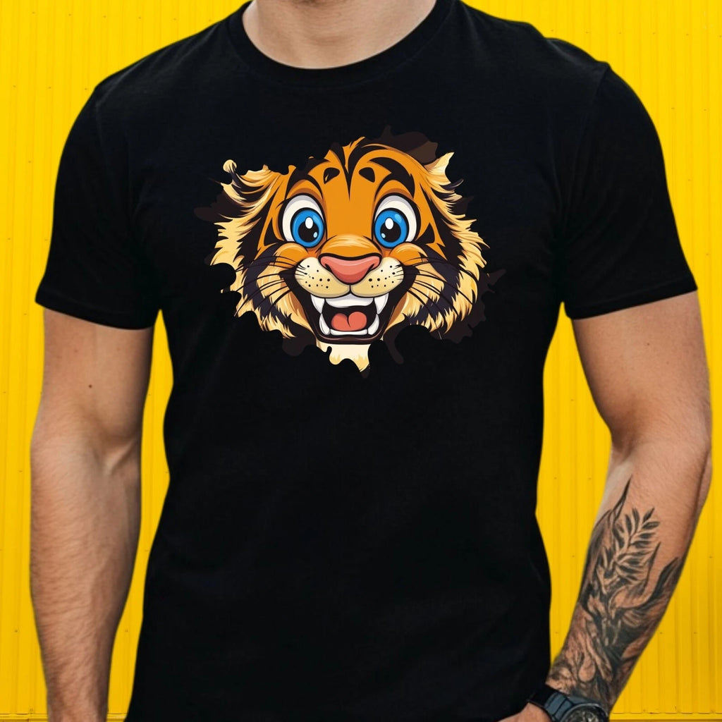 Mens Playful Animal Face Motif Cotton T-Shirt Size XS to 5XL