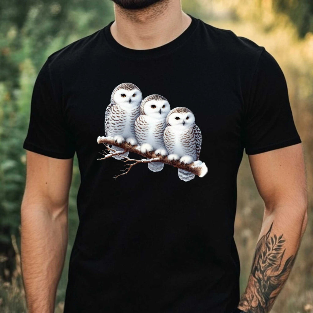 Mens Watercolour Winter Owl Motif Cotton T-Shirt Size XS to 5XL