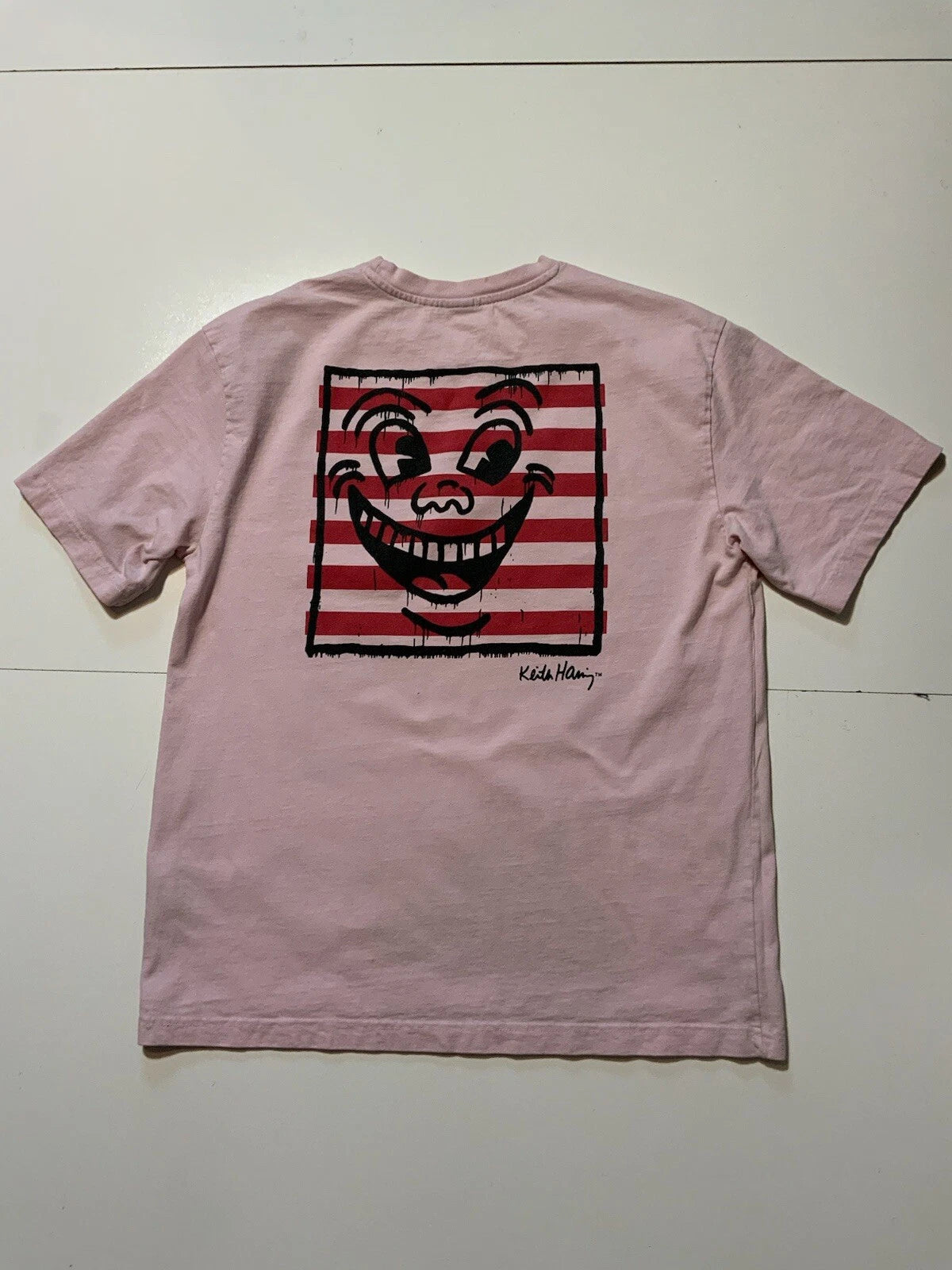 Keith Haring Foundation Smiley Face Pink Pop Art Graphic S/S Crewneck T-Shirt