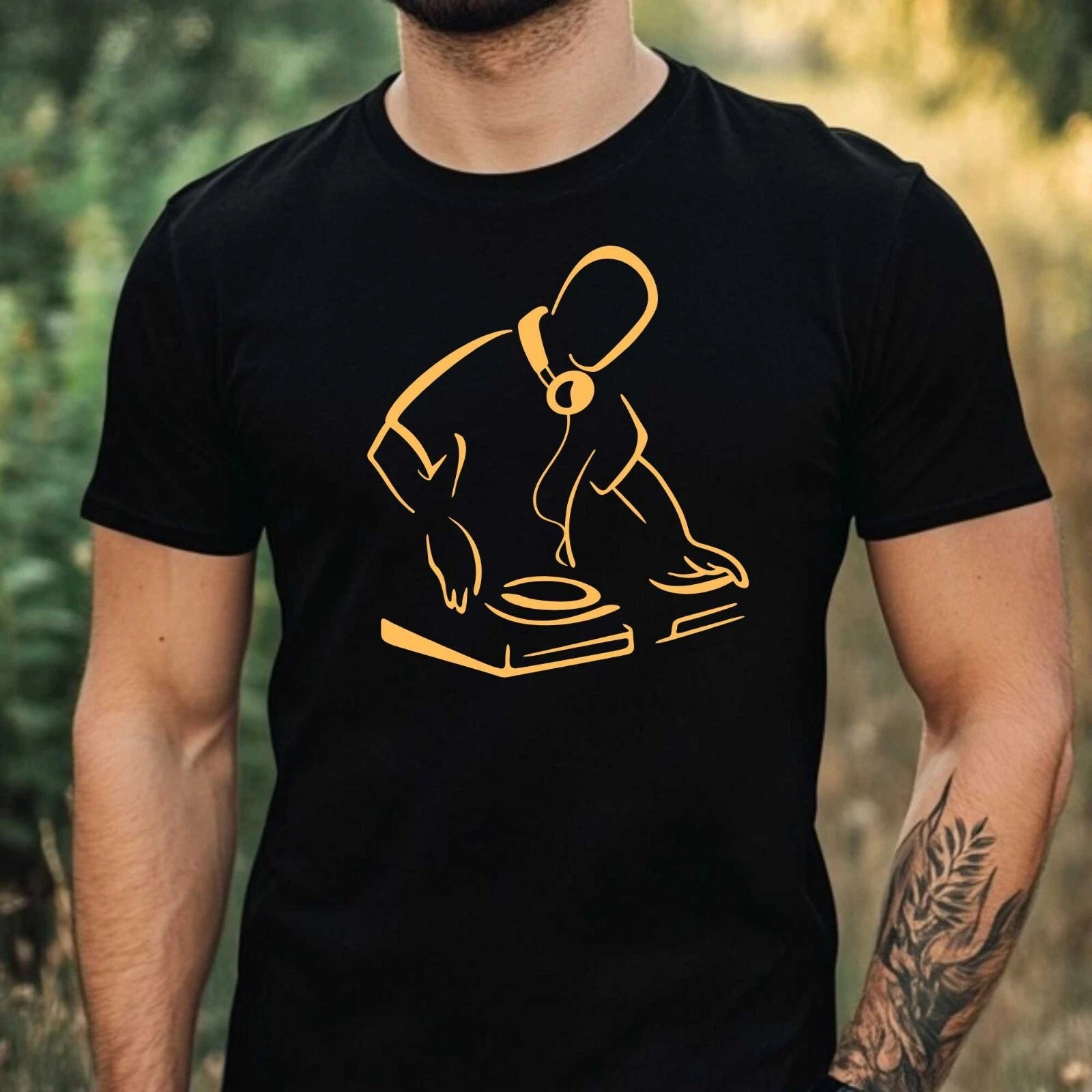 Mens T-Shirt Headphones DJ Club Turntable Theme Cotton Size XS to 5XL