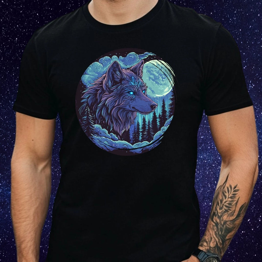 Mens Mystical Wolf Motif Cotton T-Shirt Size XS to 5XL