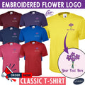 Custom Embroidered Boho Floral Purple Logo Flower Work T-Shirt