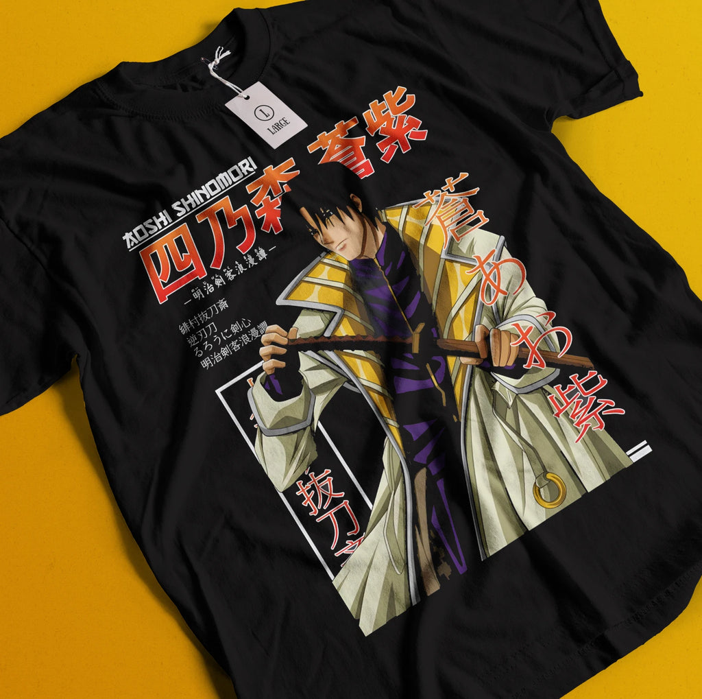 Rurouni Kenshin Shirt Aoshi Shinomiro T-Shirt Samurai Himura  Makoto Shishio Tee