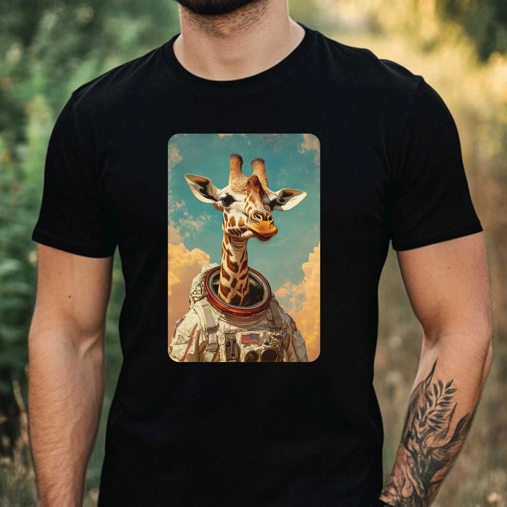 Mens Giraffe Astronaut Print Cotton T-Shirt Size XS to 5XL