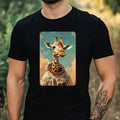 Mens Giraffe Astronaut Print Cotton T-Shirt Size XS to 5XL
