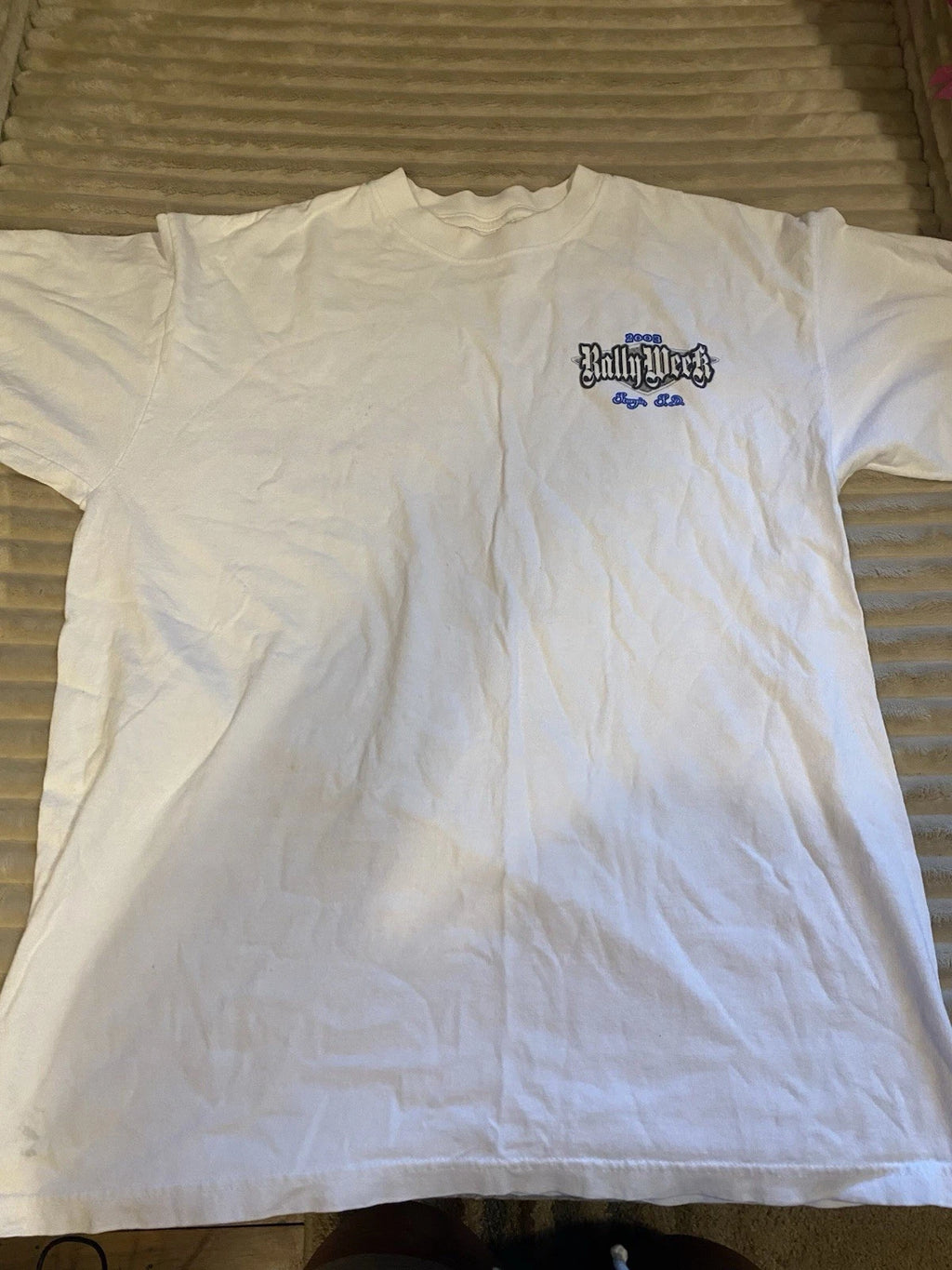 Y2K Anvil White Rally Week Tee with Blue Graphic 2003 Size L