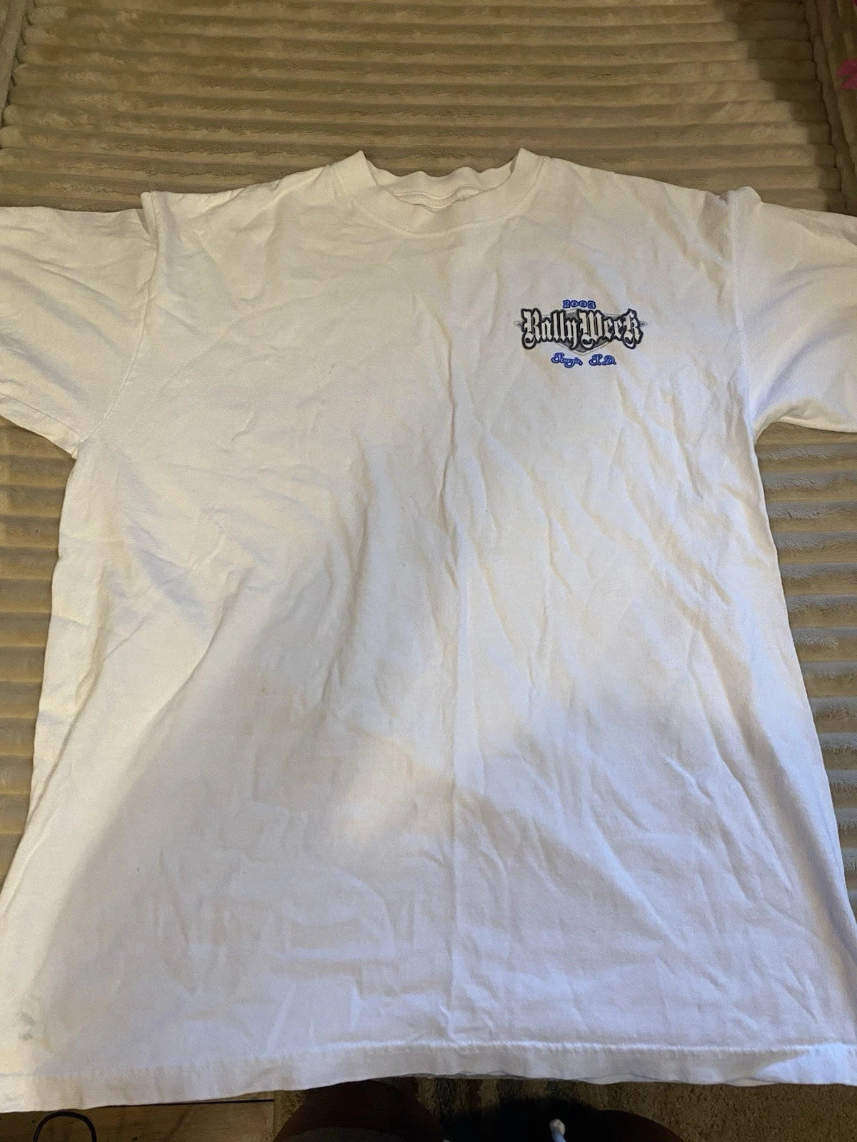 Y2K Anvil White Rally Week Tee with Blue Graphic 2003 Size L