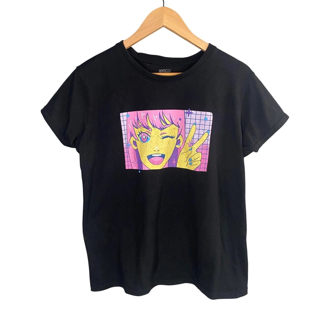 Brisco Brands Black Anime Graphic T Shirt XL Short Sleeve Streetwear Y2k
