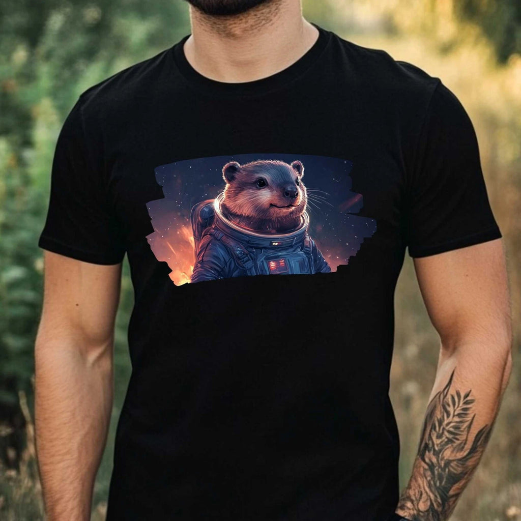 Mens Beaver as Astronaut Print Cotton T-Shirt Size XS to 5XL