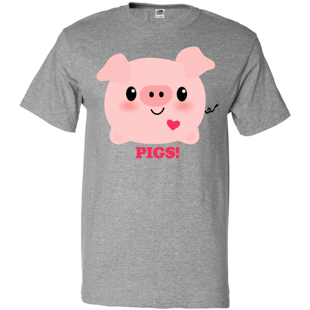 Inktastic Kawaii I Love Pigs T-Shirt Heart Pig Piggy Piglet Chibi Cute Farm Mens