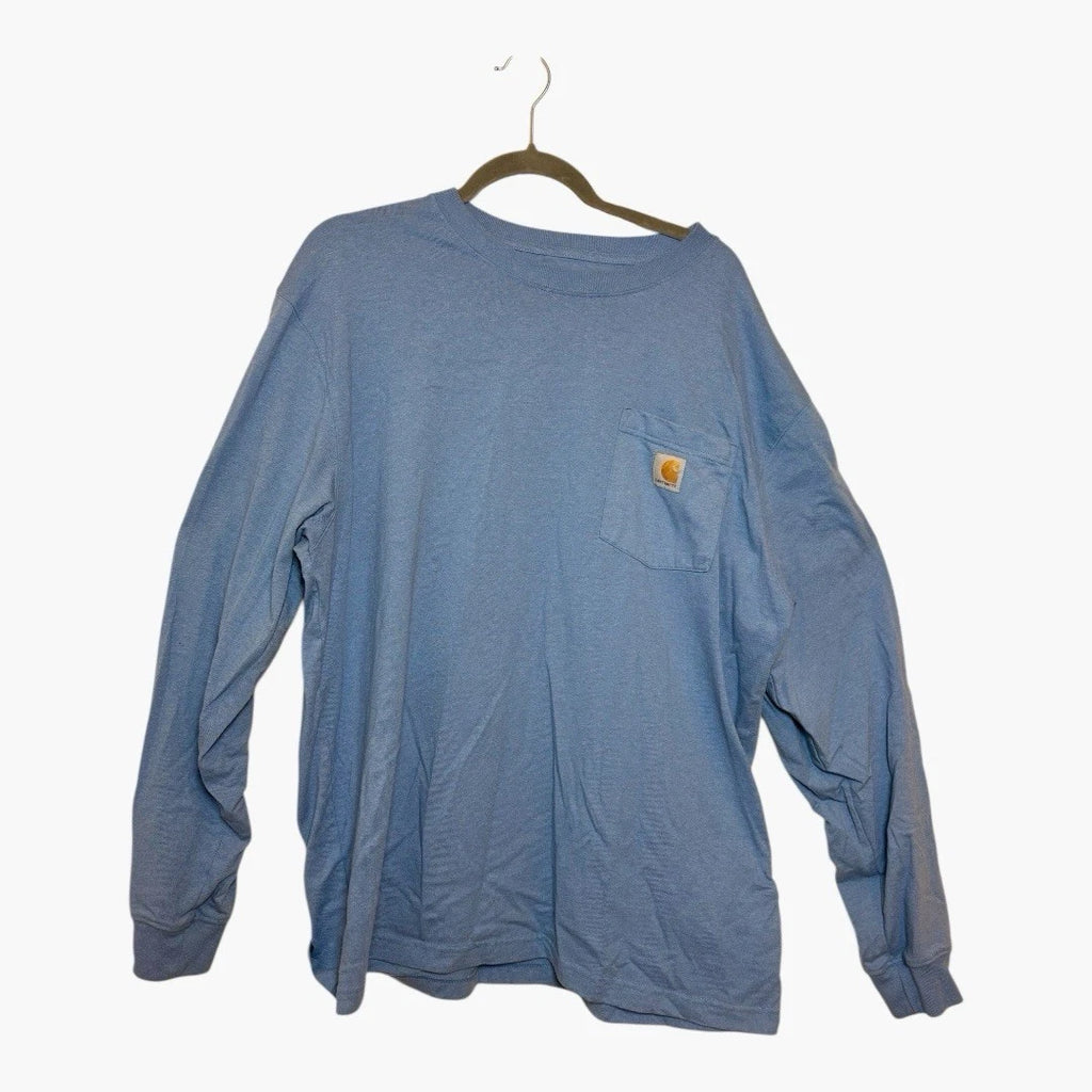 Carhartt Blue Long Sleeve Pocket Tee Workwear Streetwear Utility Oversized Large