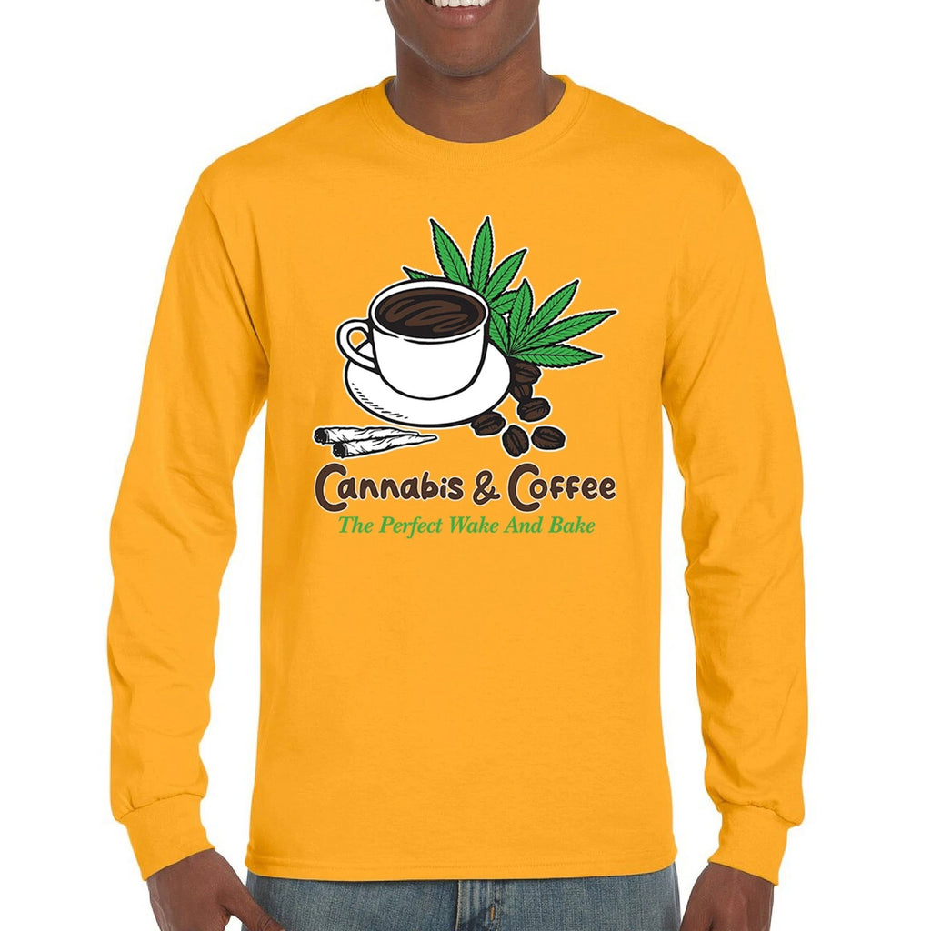 Cannabis Coffee Long Sleeve T-shirt Weed Brew 420 Joint Java Marijuana Leaf THC