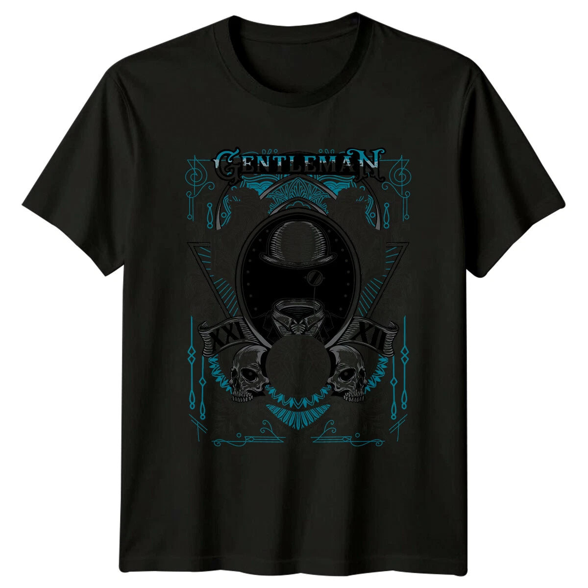 Gentleman Bowler Hat Skulls Fashion Mens T-Shirt Womens Graphic Tee