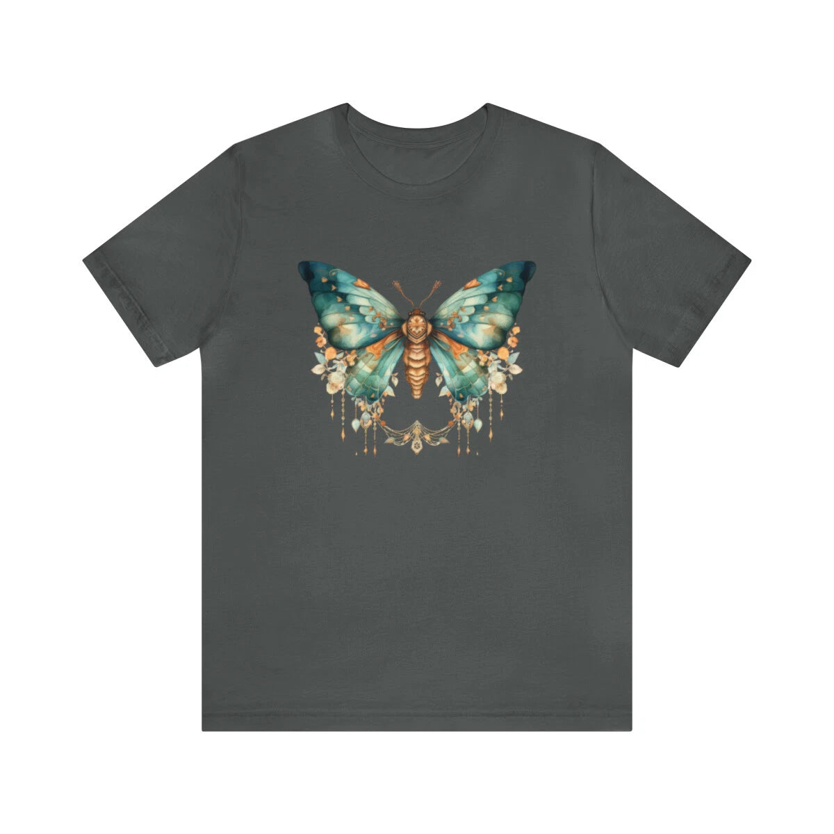 Vintage Boho Watercolor Moth Design Unisex Short Sleeve Cotton Graphic T-Shirt