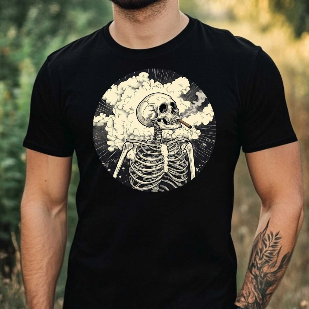 Mens Skeleton Smoked Motif Cotton T-Shirt Size XS to 5XL
