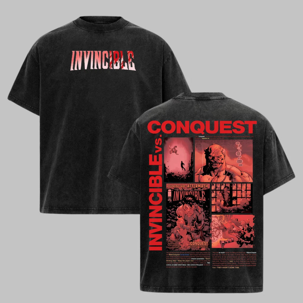 Invincible vs Conquest Shirt Acid Washed Tee Mark Grayson Comic Fan Gift Men Top
