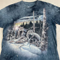 Vintage Mountain Wolf Print Shirt Mens L Blue Tie Dye All Over Print Y2K USA