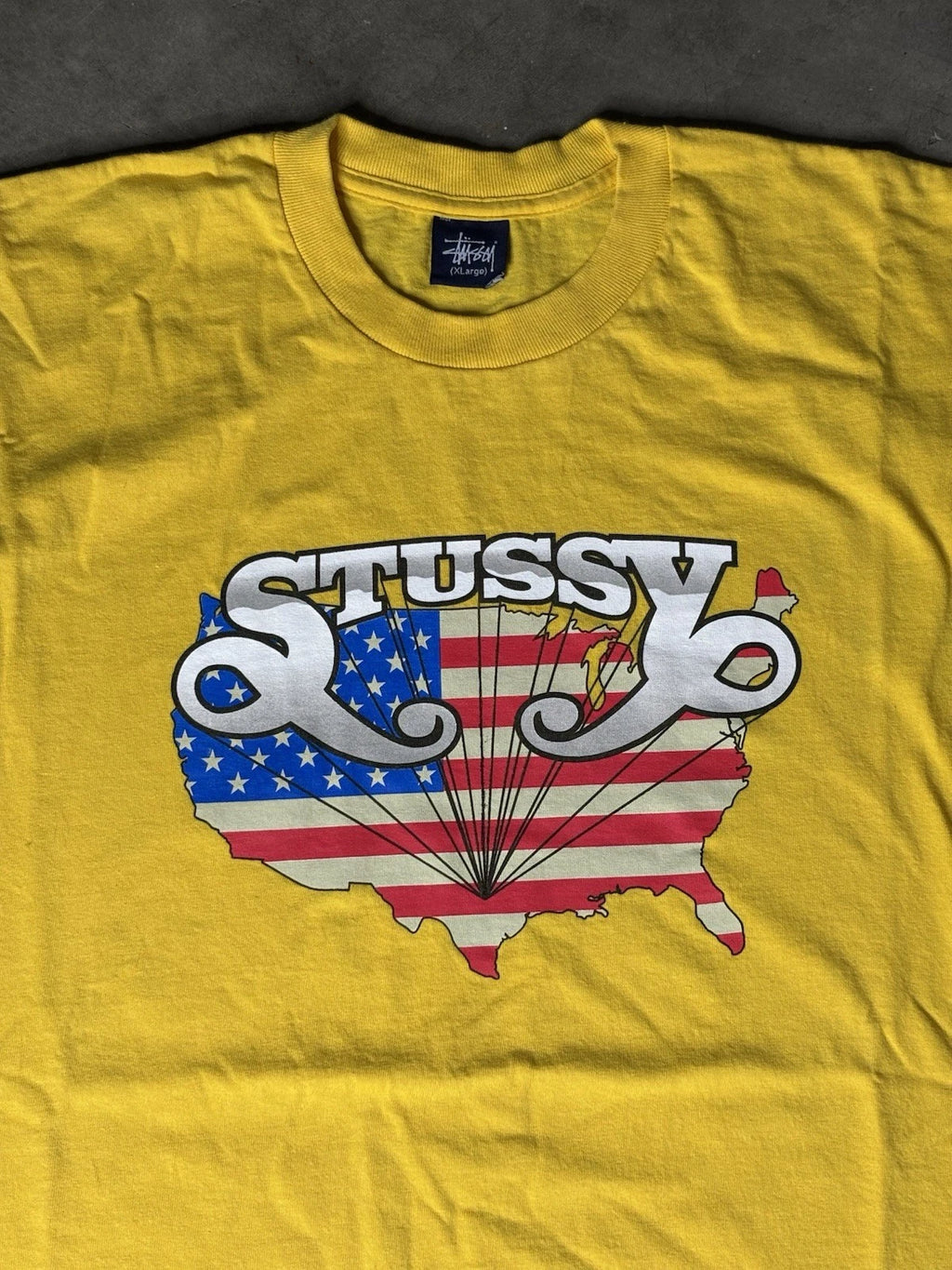 Vintage Y2K 2002 Stussy Tee Shirt Yellow XL