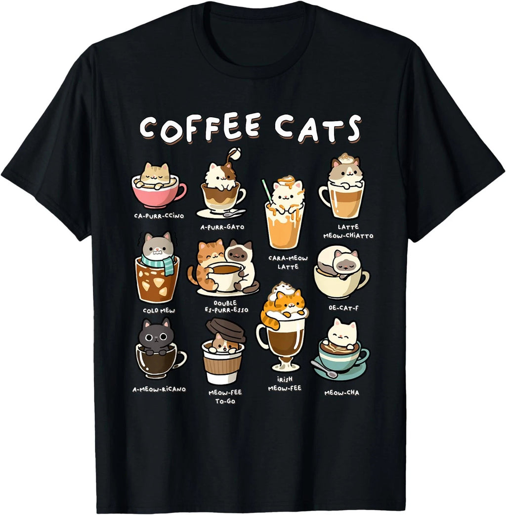 Cute Coffee Cats Kawaii Pun Funny Cat Lover Barista T-Shirt