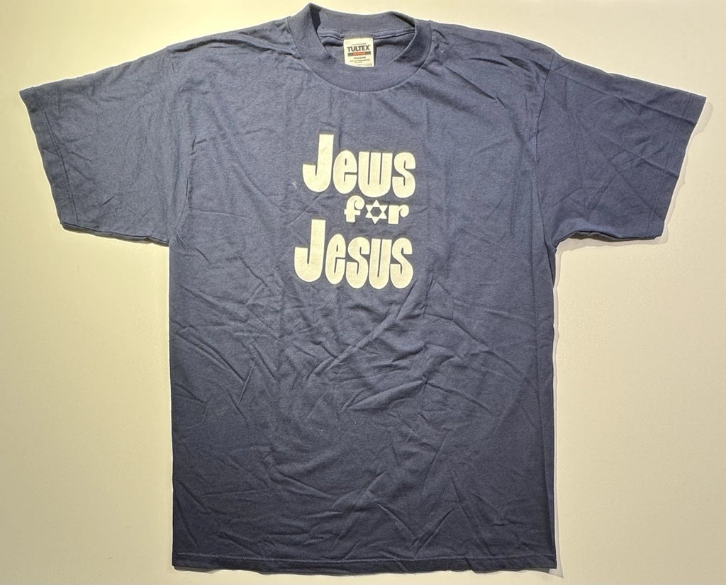 Vintage Tultex Jews For Jesus T-Shirt Mens XL Blue Graphic Tee 90s Pop Art