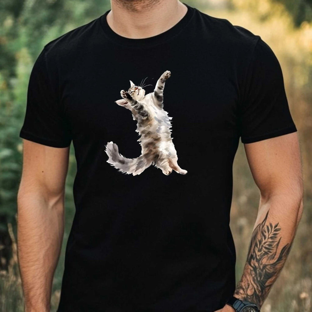 Mens Watercolour Funny Cat Print Cotton T-Shirt Size XS to 5XL