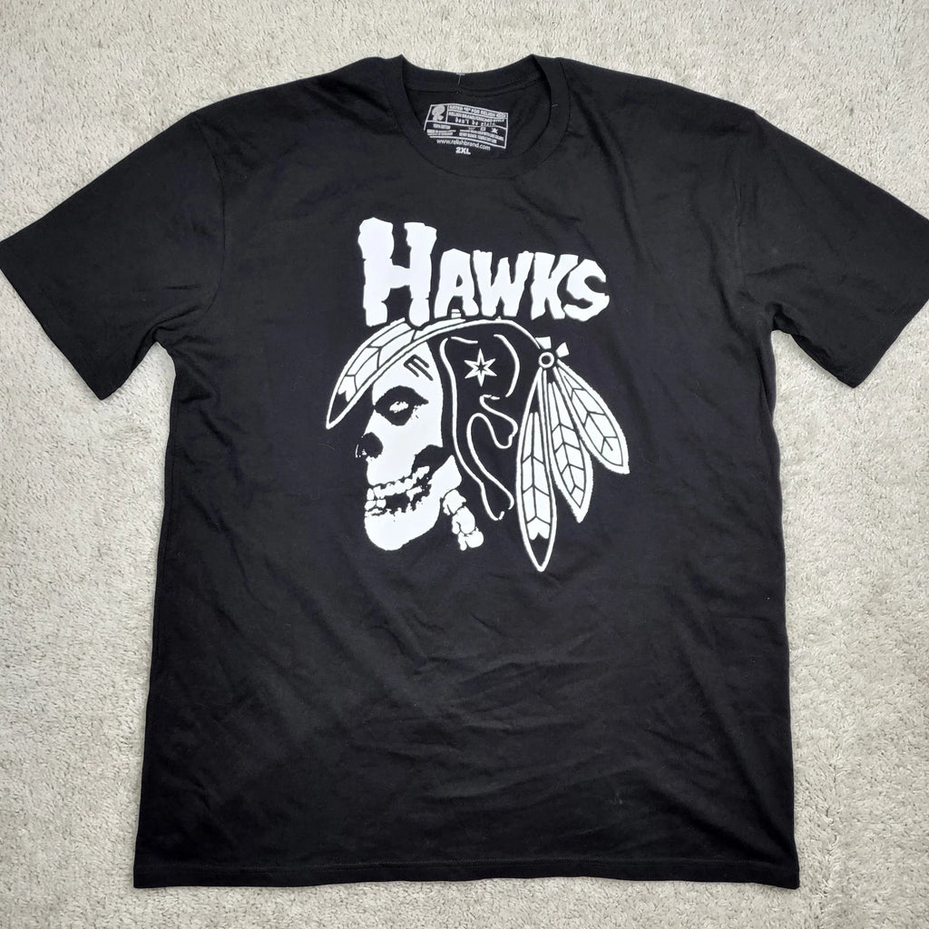Relish Brand Chicago Punk Hawks Misfits Skull T-Shirt Black Size 2XL Indian USA