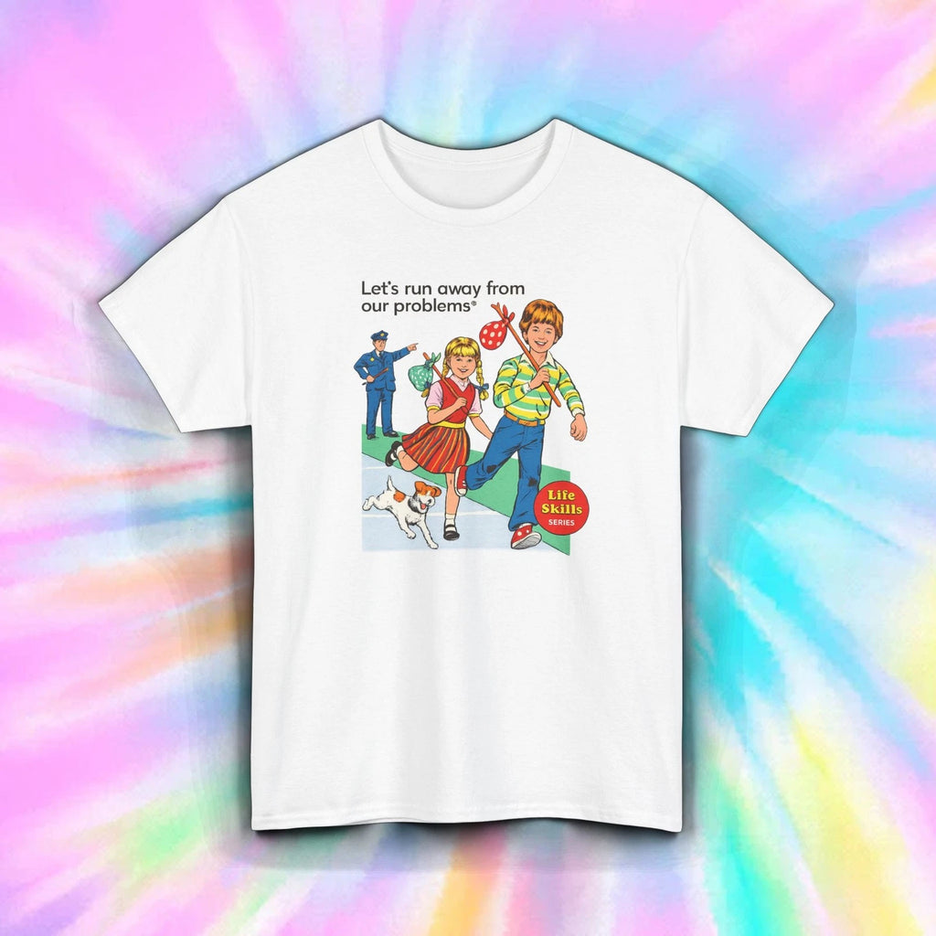 Funny Retro Shirt Lets Run Away From Problems Vintage Humor S-5XL Tee
