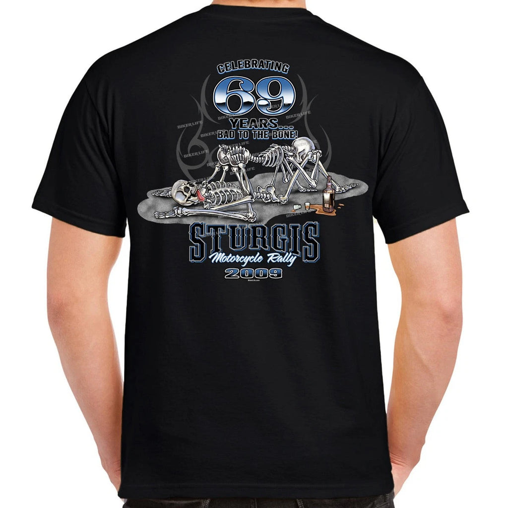 Biker 2009 Sturgis Motorcycle Rally 69 Skeletons Offensive Motorcycle T-Shirt