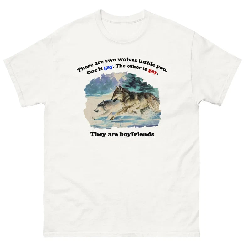 Two Wolves Gay Meme Shirt, Vintage Wolf Graphic Tee