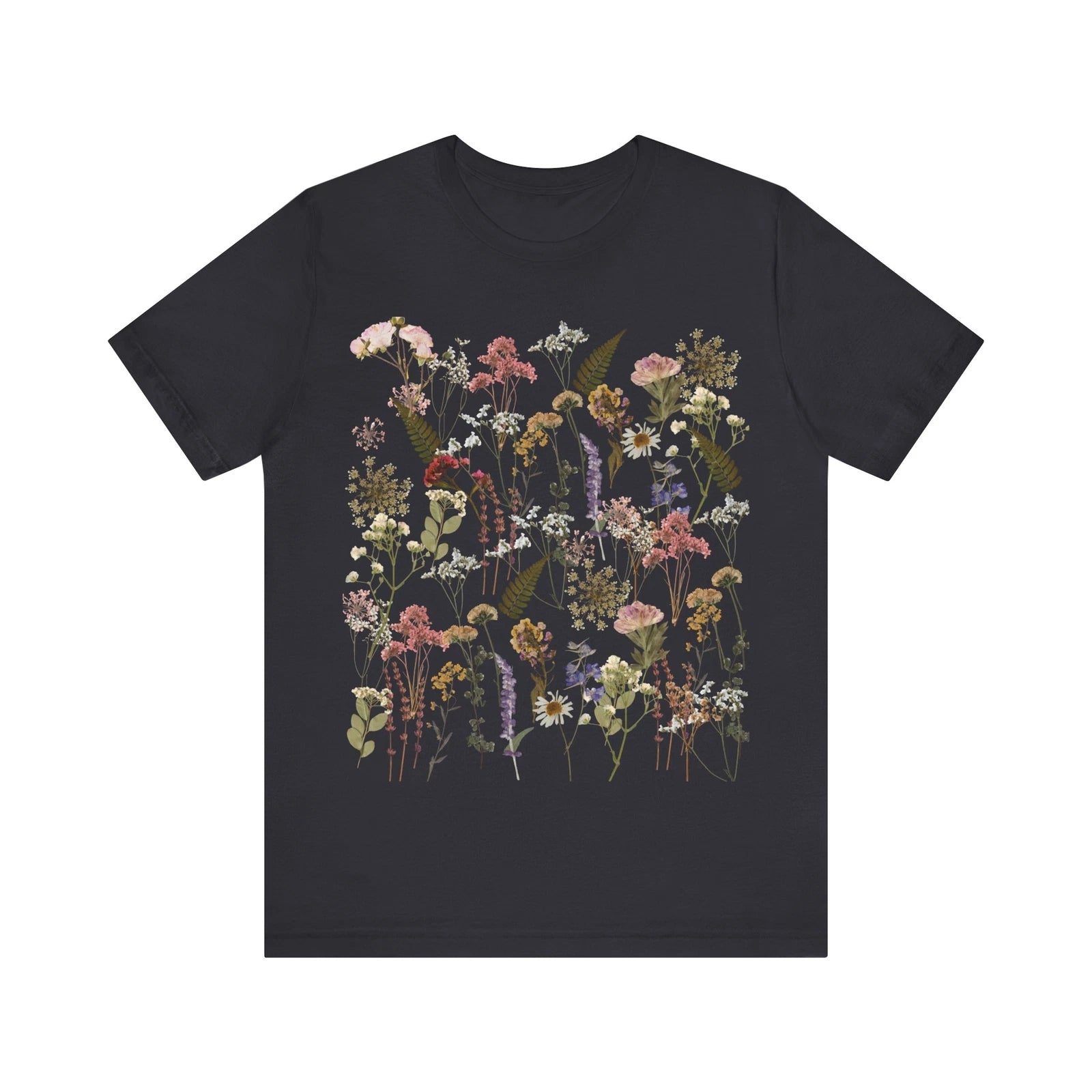 Pressed flower Unisex Jersey Short Sleeve Tee, Boho Cottagecore Tshirt