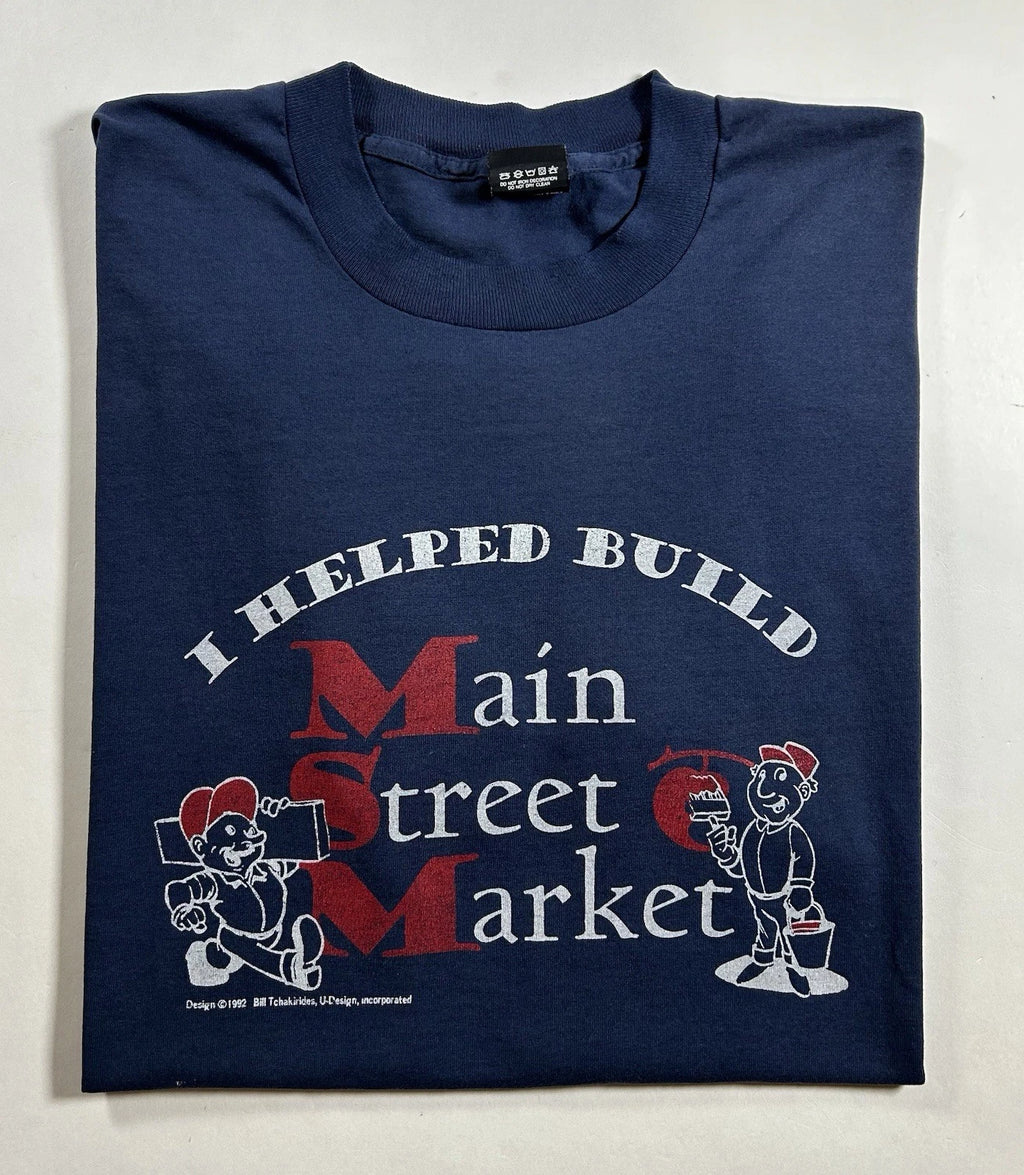 Vintage I Helped Build Main Street Market 1992 Promo Tee 2XL 26x29.25 As Is