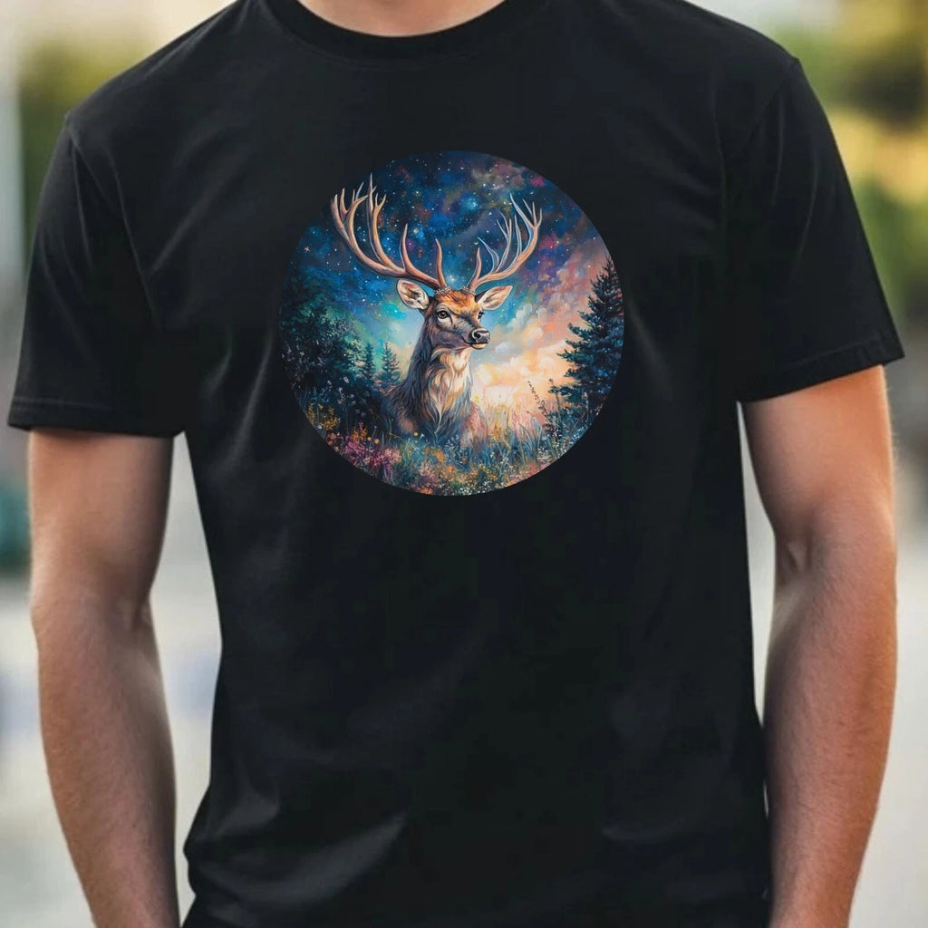 Men's Deer Portrait Motif Cotton T-Shirt Size XS to 5XL