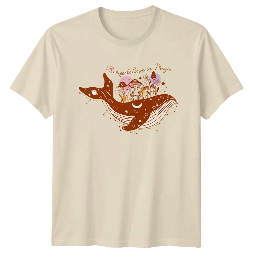 Whale Mushroom Always Believe In Magic Celestial Boho T-Shirt