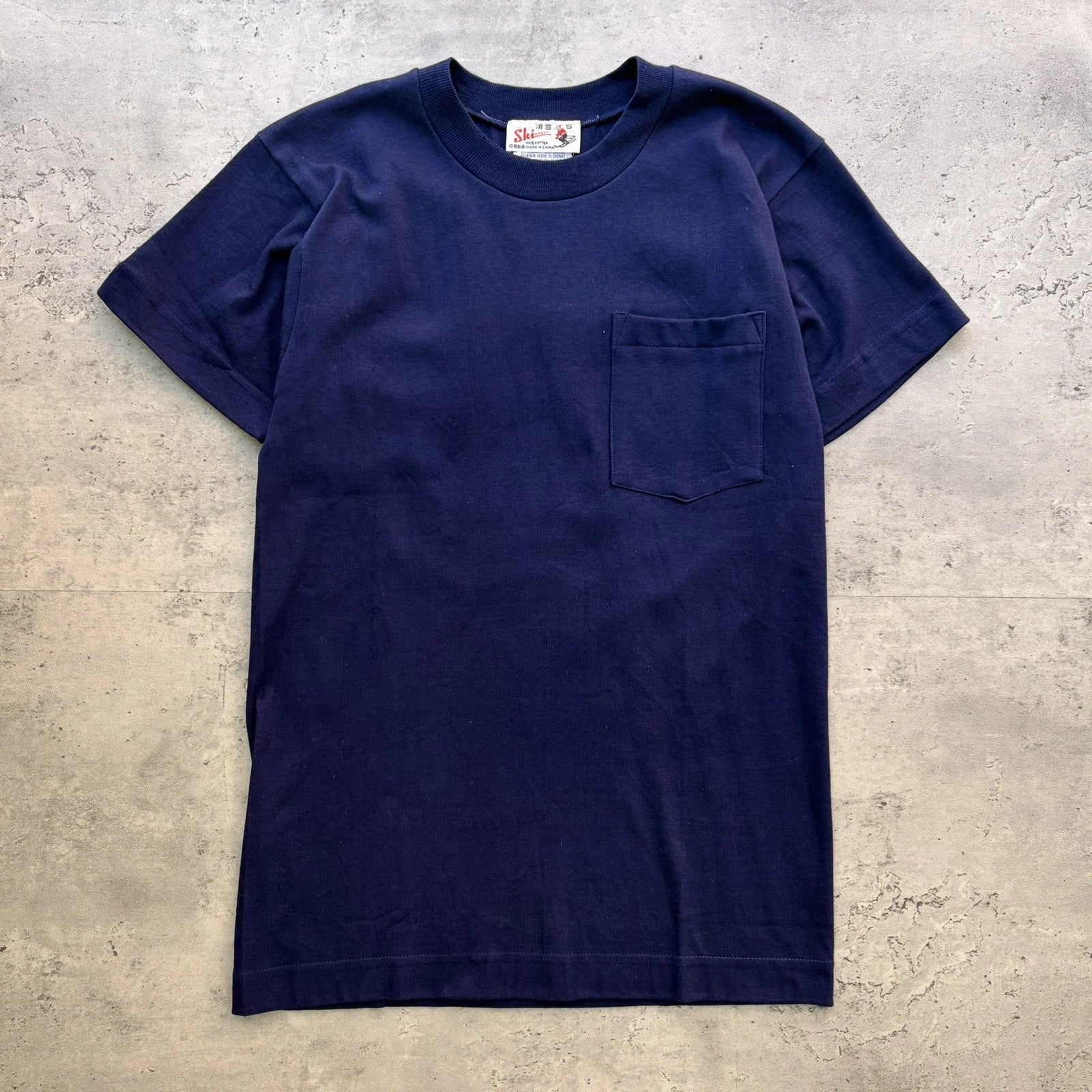 Vintage Pocket T-Shirt 80s Ski Brand Size M - Navy