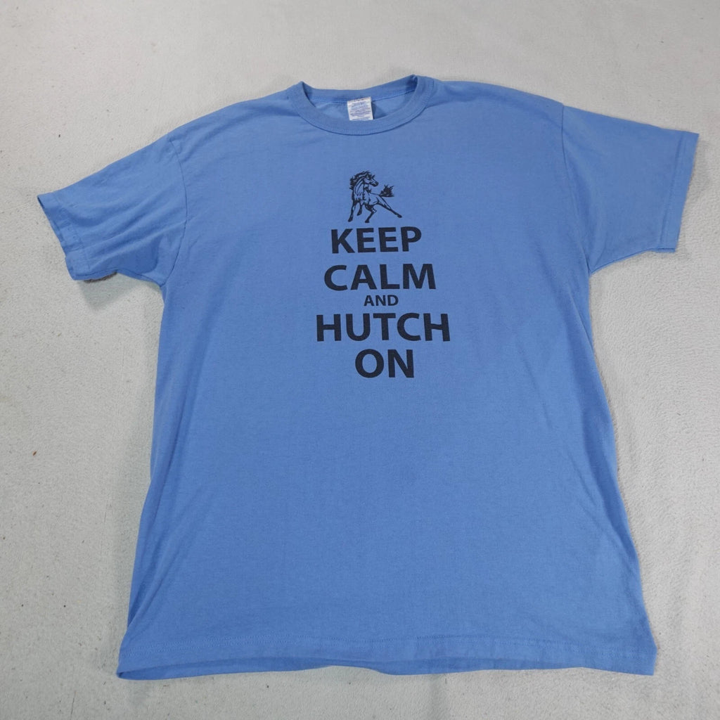 Y2K Shirt Mens Large Blue Keep Calm Horse Pullover Russell Athletic Top Tee Pony