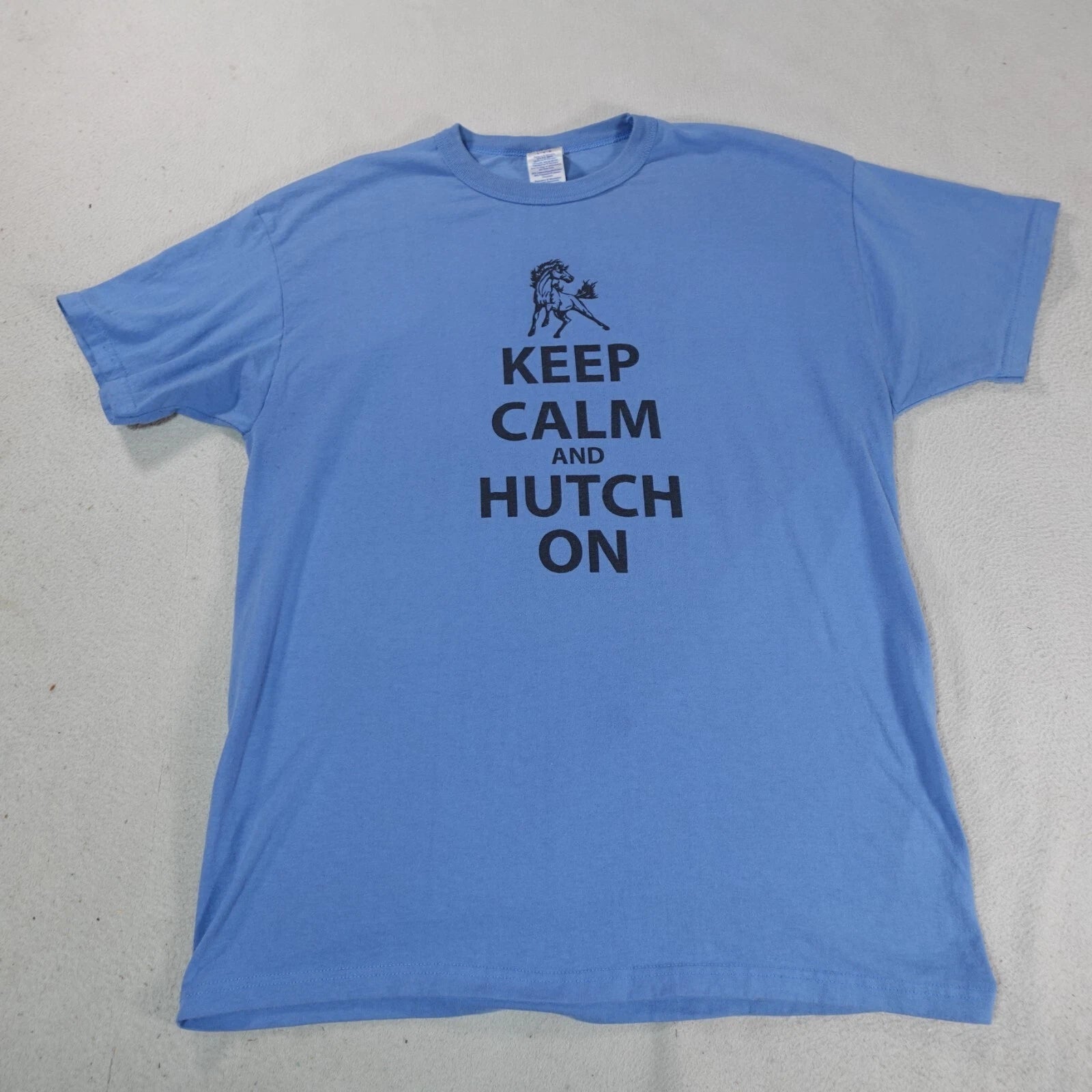 Y2K Shirt Mens Large Blue Keep Calm Horse Pullover Russell Athletic Top Tee Pony
