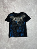 Vintage Y2K Graphic T-Shirt Grunge Gothic Cross Eagle Wings Black Blue Print