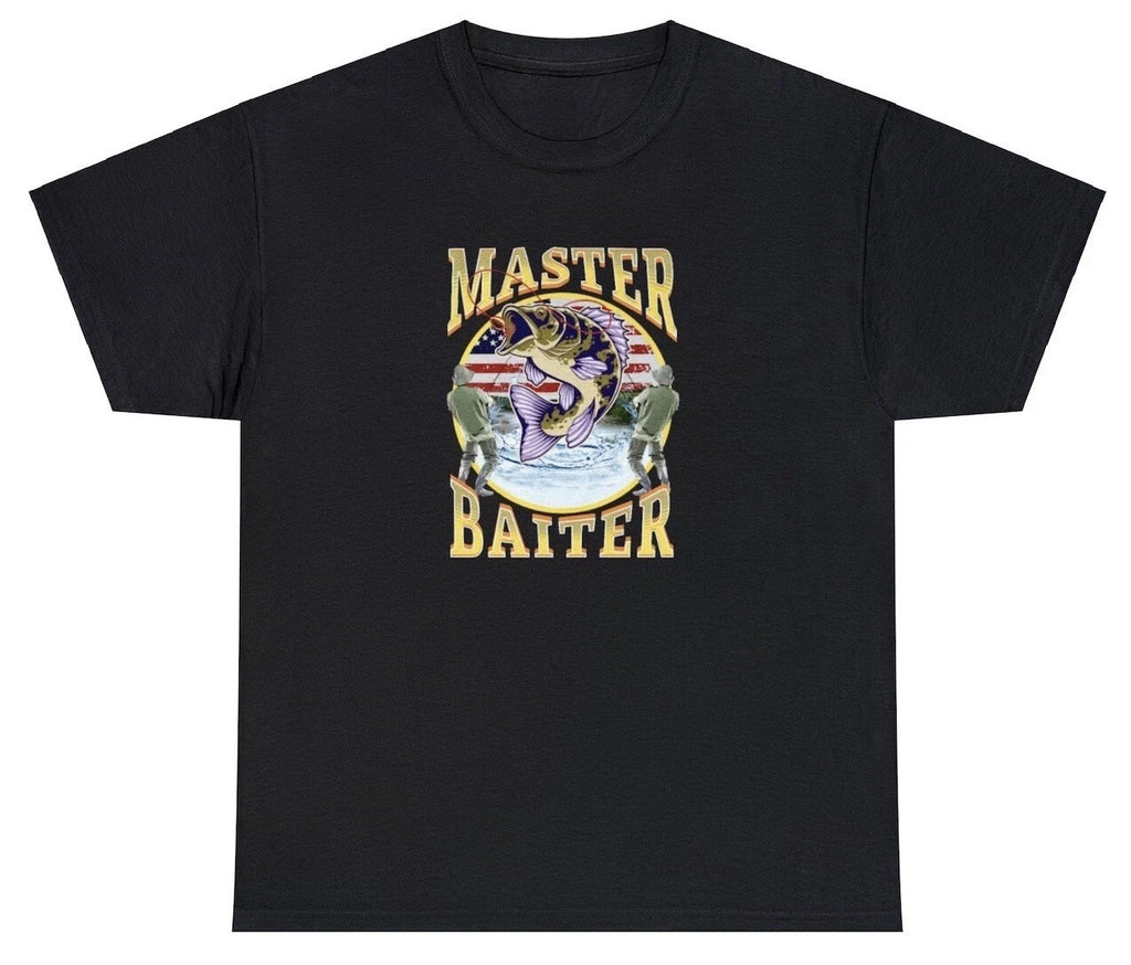 Master Baiter T Shirt Funny Fishing Dad Joke Gag Gift Meme Parody Ironic Tee