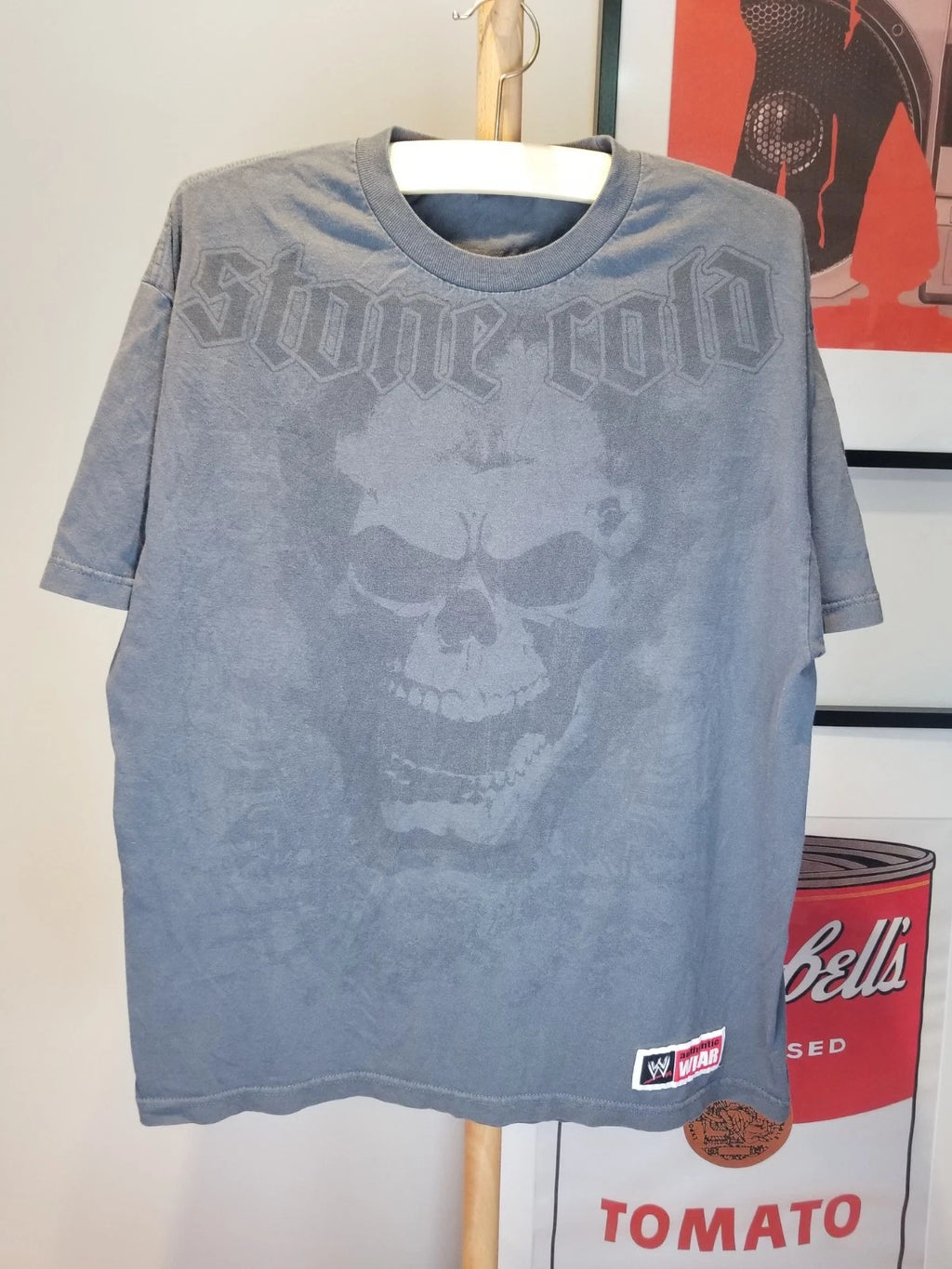 VINTAHE Y2K STONE COLD WWF WRESTLING ALL OVER PRINT GRAY COTTON T-SHIRT SZ XL